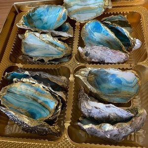 Handcrafted. Unique jewelry dish. Decoupage oyster shells. 6 pack for $30.